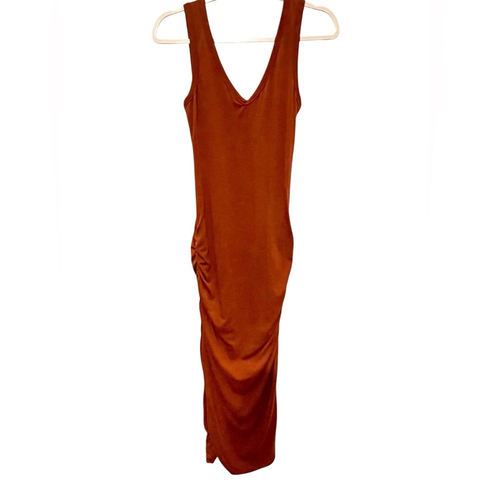 Bishop & Young Size S Womens Side Ruched Bodycon Midi Dress Copper - Picture 3 of 5